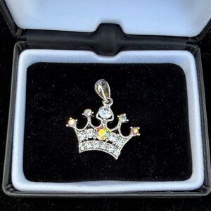 Silver Crown Necklace with Zirconia Gems